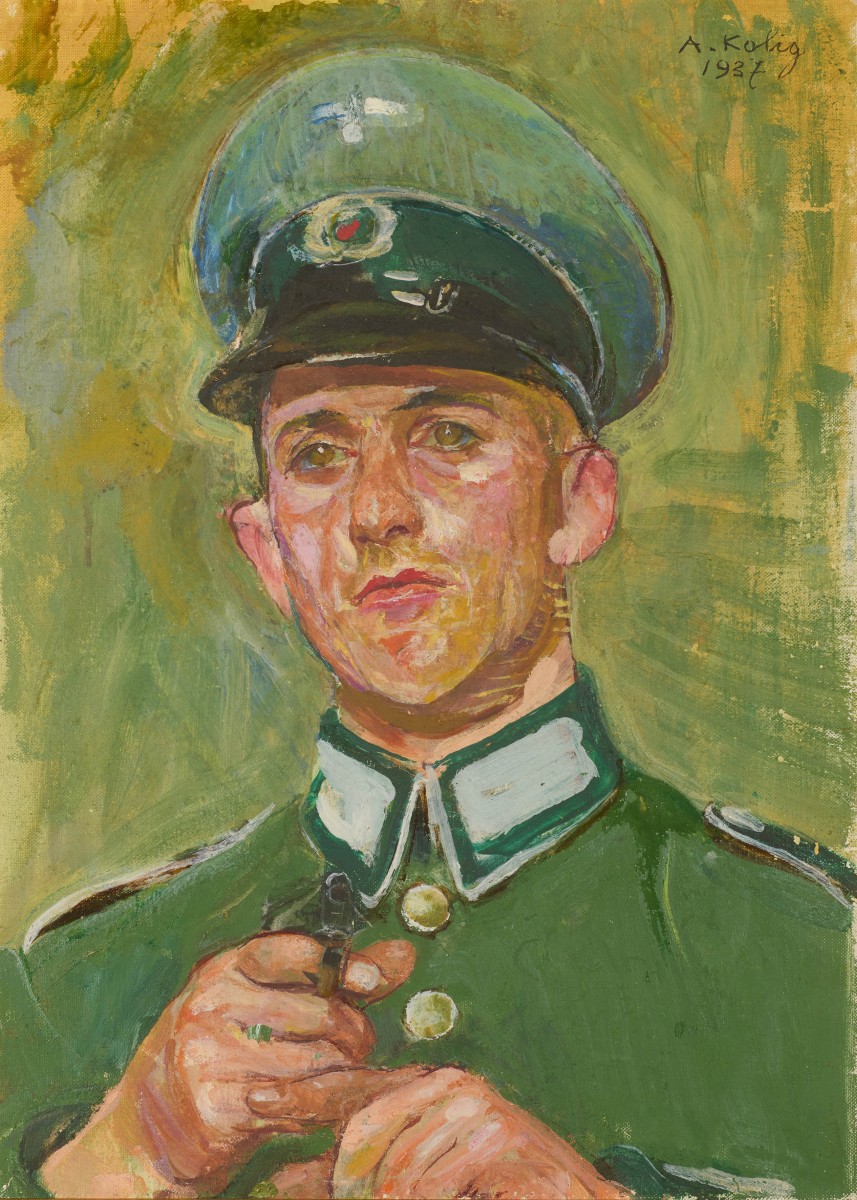 Anton Kolig (1886-1950), pistol shooter, 1937, oil on canvas, 53x38cm, signed and dated, WVAK 271