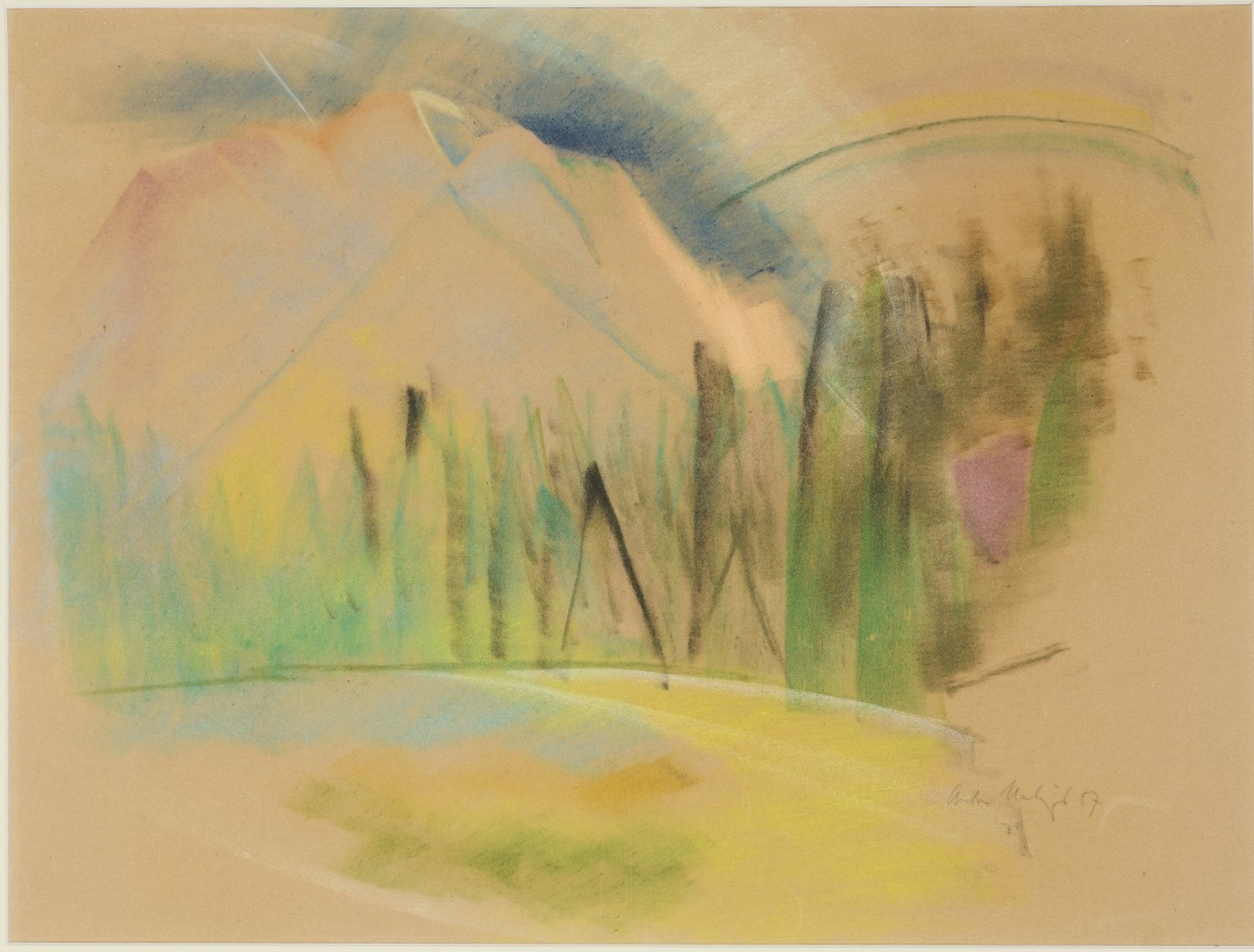 Anton Mahringer (1902-1974), Wald vor Dobratsch 1957, Pastell auf Velin, 41x55cm, signiert datiert