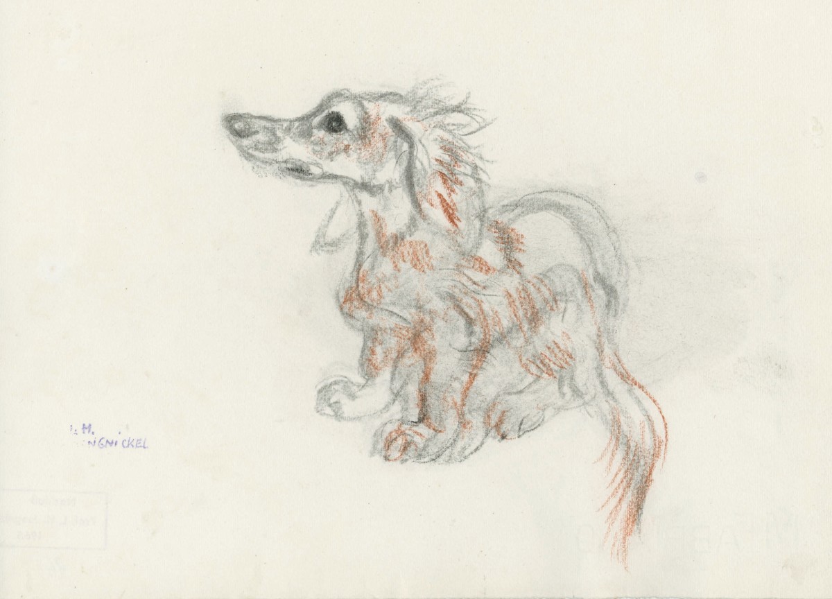Ludwig Heinrich Jungnickel (1881-1965), dachshund, watercolour and charcoal, 33x24cm, signature stamp