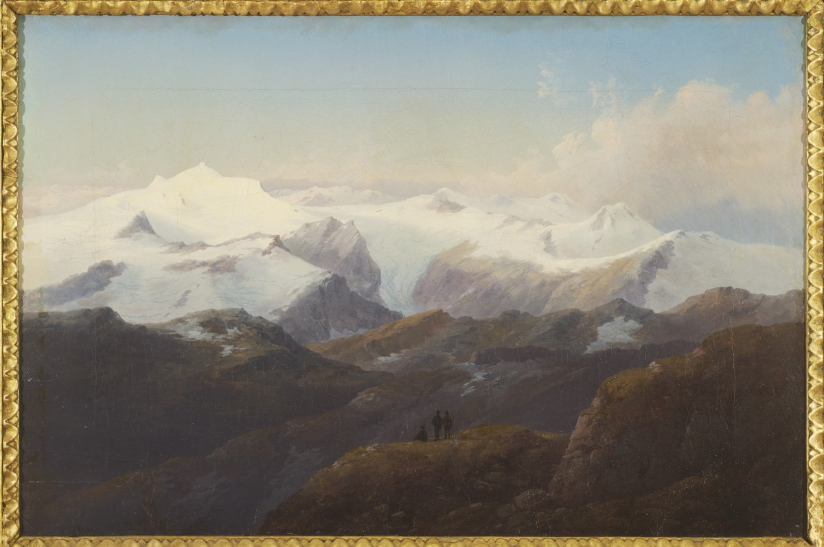 Markus Pernhart (1824-1871) Hochalmspitze and neighbouring mountains, oil on canvas, 32x47cm, Salzburg Museum Inv.Nr. FO TAU, Gem. Ref. 061