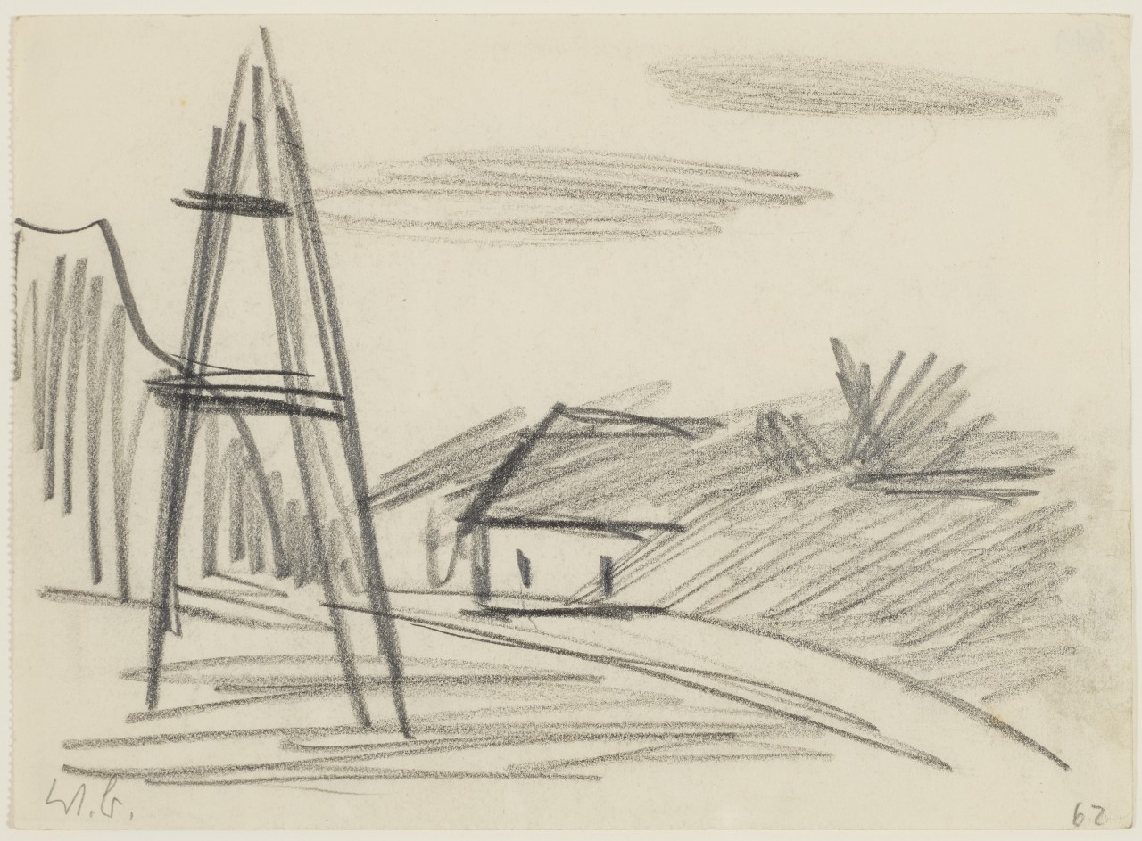 Werner Berg (1904-1981), Keusche am Weg, 1962, pencil, 14,1x20,6cm, signed and dated