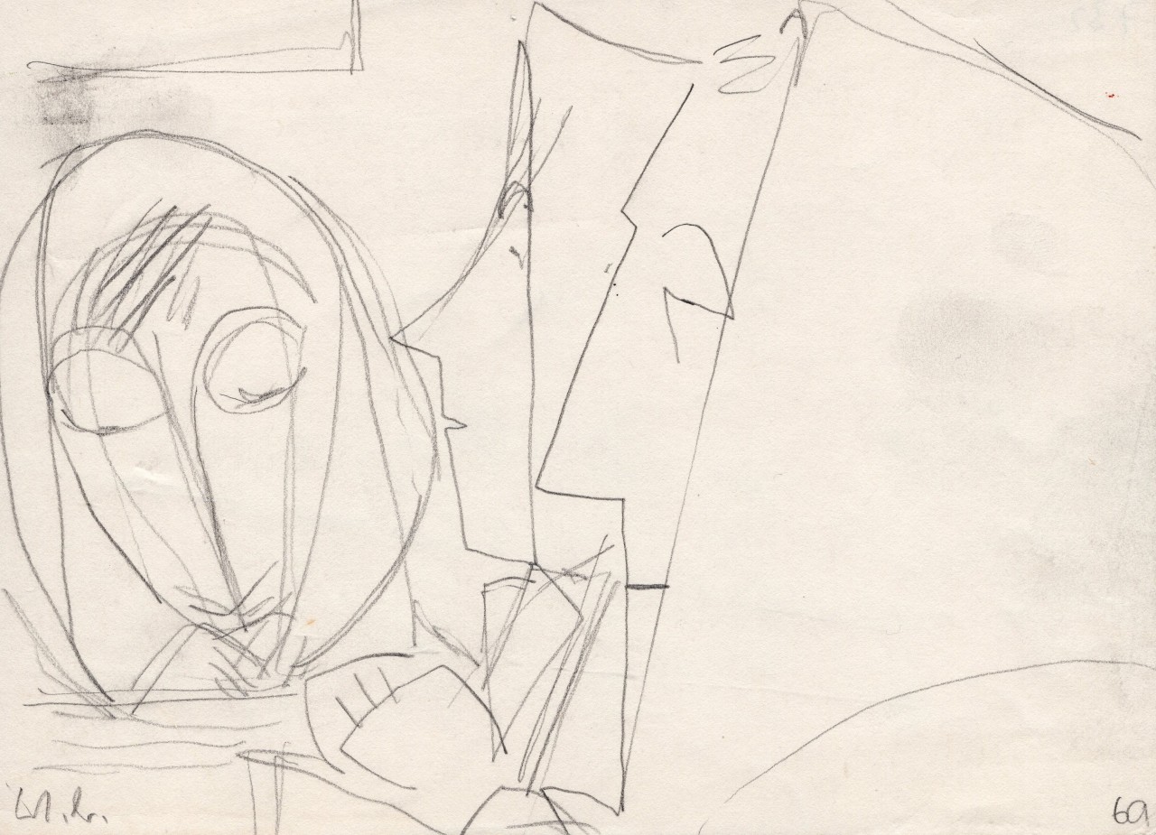 Werner Berg (1904-1981), Praying Women, 1960, pencil, 14.9 x 20.4cm, signed and dated