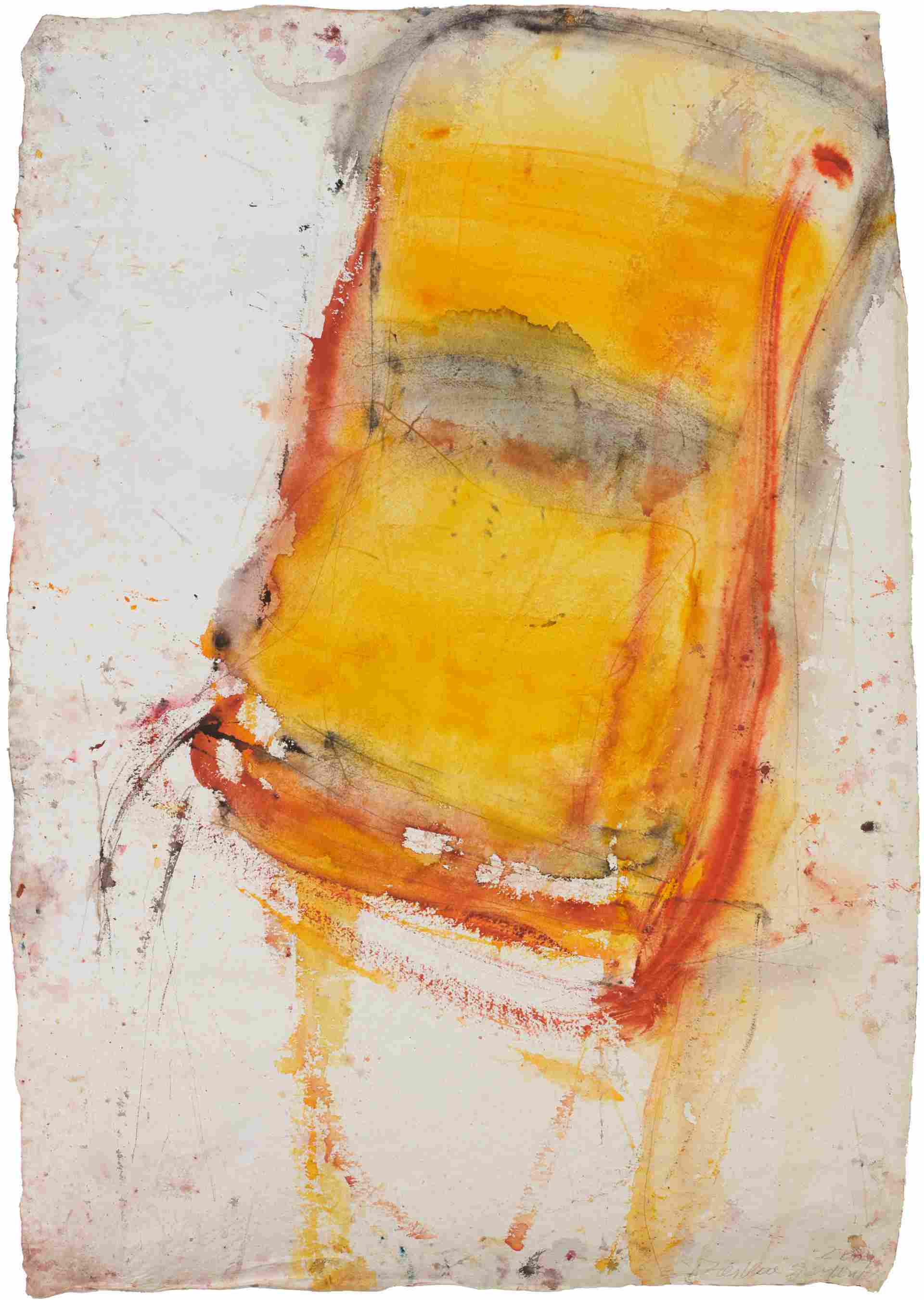 Martha Jungwirth (geb. 1940), OT. (Gelber Sessel), 2007, Aquarell Mischtechnik auf Bütten, beidseitig, 105 x 71,5 cm, signiert datiert, Recto